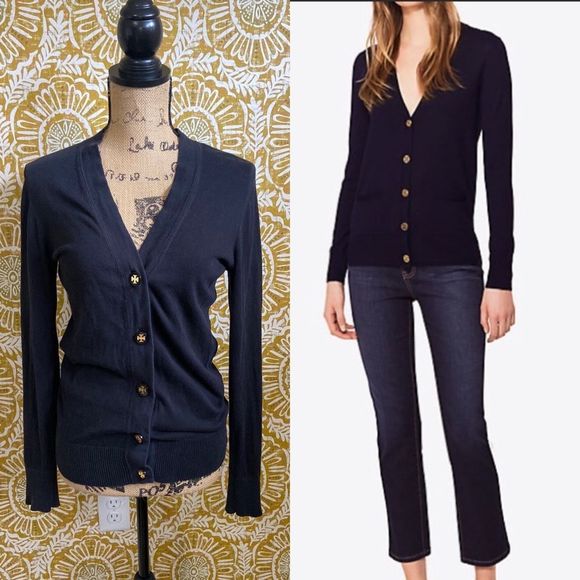 Tory Burch Sweaters - Tory Burch Simone Black Long Sleeve Button Front Cotton Cardigan size S